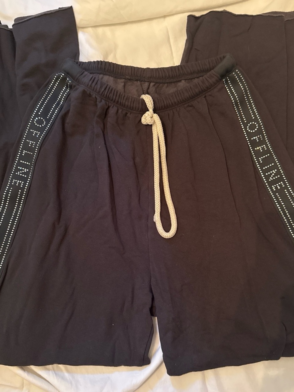 aerie Black Wide Leg Jumpsuit with Cream Drawstring